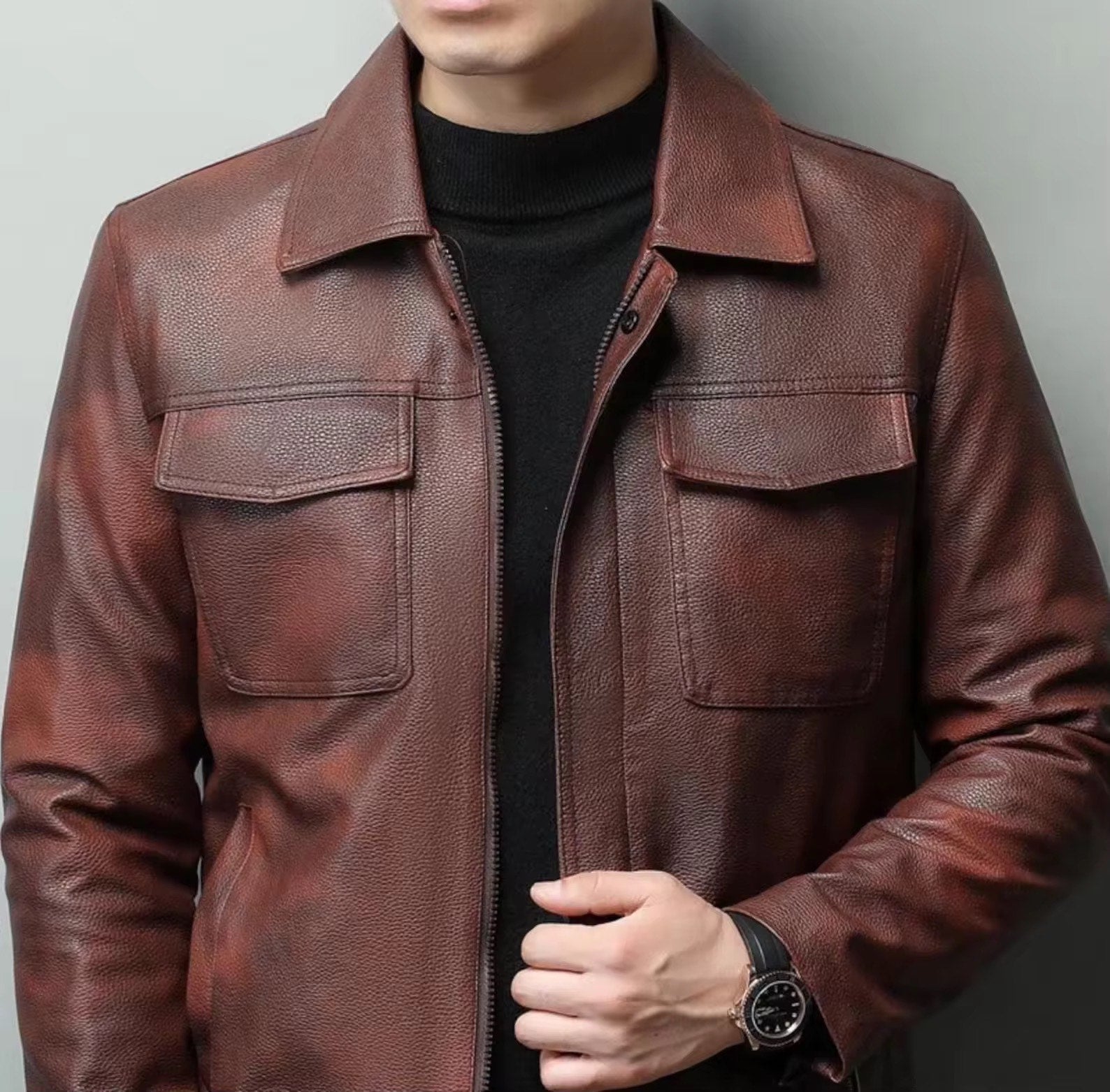 Two  tone Cow Leather Jacket